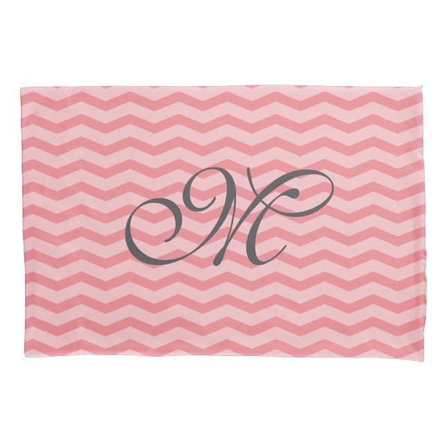 Coral chevron zigzag pattern monogram pillowcase (Front)