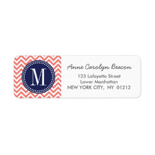 Coral Chevron Zigzag Personalized Monogram