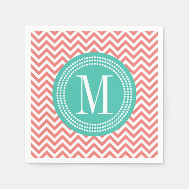 Coral Chevron Zigzag Personalized Monogram Napkin (Front)
