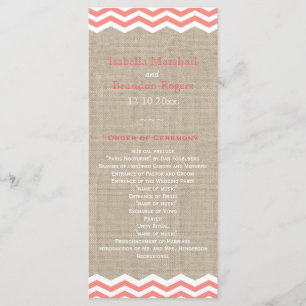 Coral Chevrons on Burlap Wedding Program
