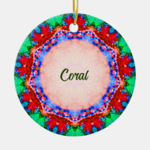 CORAL ~ Christmas Plate Fractal Personalized ~ Ceramic Ornament