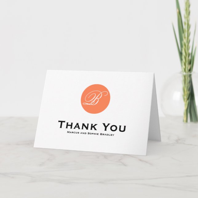 Coral Circle Script Formal Wedding Thank You Card (Front)
