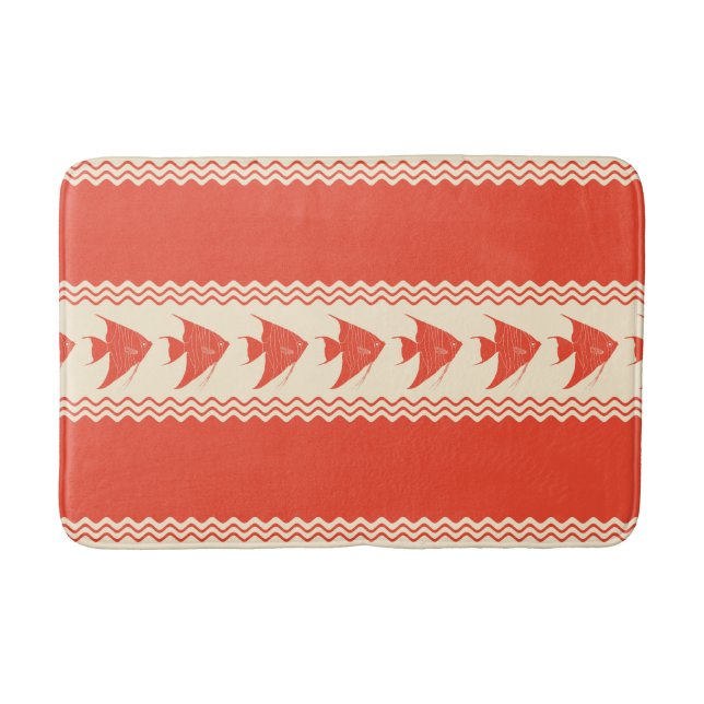 Coral Coastal Angelfish Stripes Bath Mat (Front)