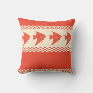 Coral Coastal Angelfish Stripes Throw Pillow