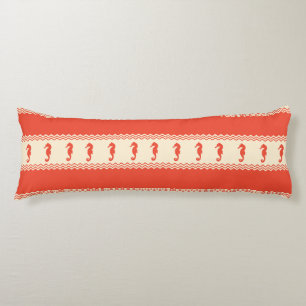 Coral Coastal Seahorses Stripes Body Pillow