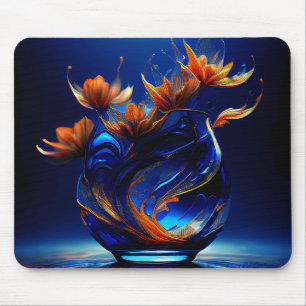 Coral Colored Flowers Growing Out Of A Blue Vase Mouse Pad