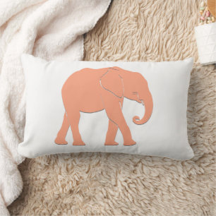 Coral Colour and White Silhouette Elephant Lumbar Pillow