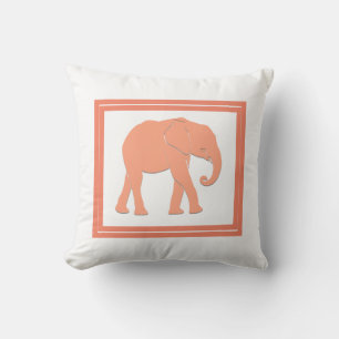 Coral Colour and White Silhouette Elephant Throw Pillow