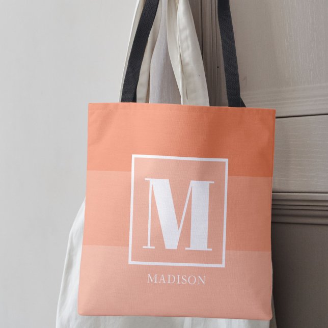 Coral Colour Blocks Custom Monogram Name  Tote Bag (Creator Uploaded)