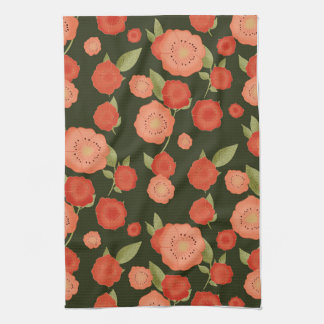 Coral coloured flower tea towel