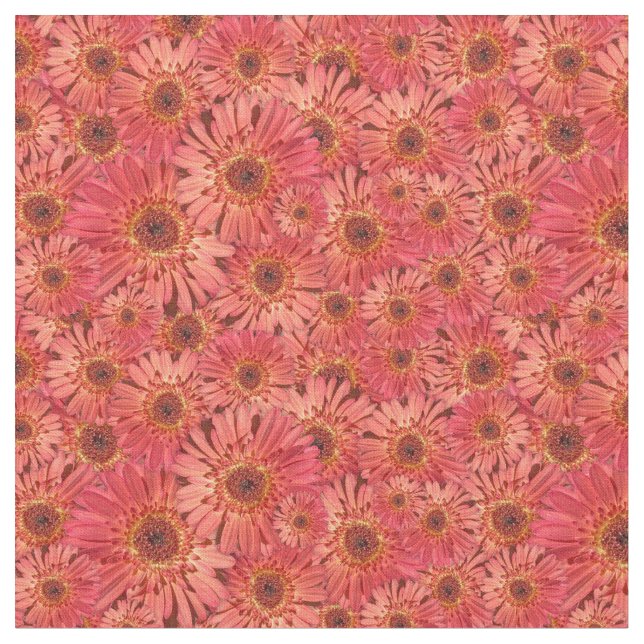 Coral Coloured Gerbera Daisies Photos Patterned Fabric (Close Up)