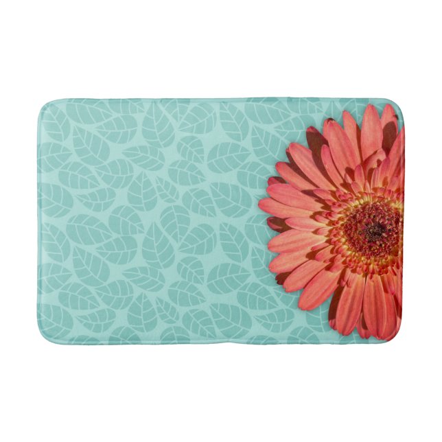 Coral Coloured Gerbera Daisy Photo Mint Green Bath Mat (Front)