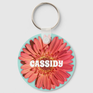 Coral Coloured Gerbera Daisy Photo Mint Green Keychain
