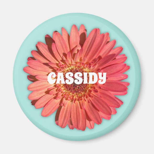 Coral Coloured Gerbera Daisy Photo Mint Green Magnet (Front)
