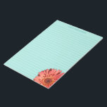 Coral Coloured Gerbera Daisy Photo Mint Green Notepad<br><div class="desc">Add a burst of colour to your next letter with this personalized writing paper or stationery. It features a photo of a gerbera daisy in a bright coral colour set against a mint green background. This paper is ruled with lines in a coordinating green colour.</div>