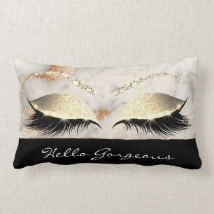 Coral Copper Marble Makeup Lashes Black Gorgeous Lumbar Pillow