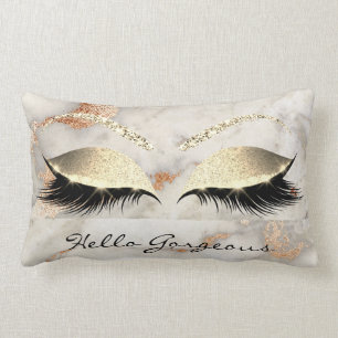 Coral Copper Marble Makeup Lashes Hello Gorgeous Lumbar Pillow