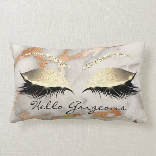 Coral Copper Marble Makeup Lashes Rose Gorgeous Lumbar Pillow