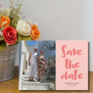 Coral Couple Photo Save the date Invitation