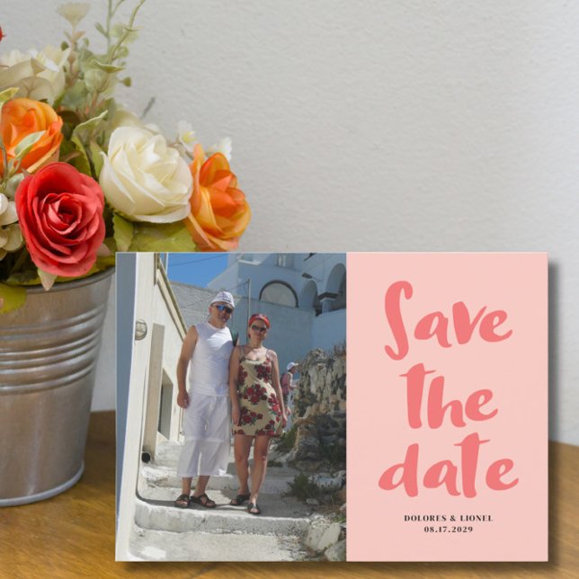 Coral Couple Photo Save the date Invitation (Creator Uploaded)