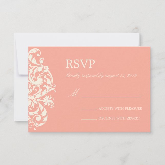 CORAL & CREAM FLOURISH | WEDDING RSVP CARD (Front)