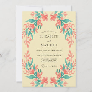 Coral Cream Wreath Wedding Invitation