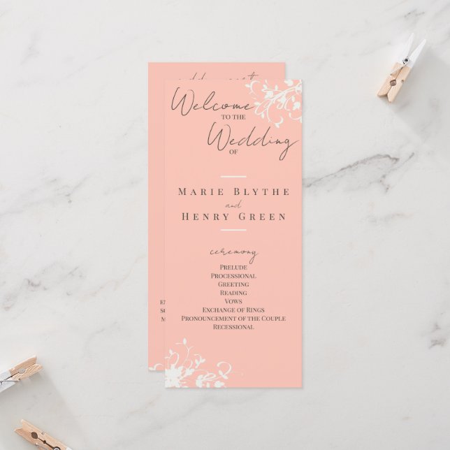 Coral & Crème Filigree Élégant programme de mariag (Devant/Arrière en situation)