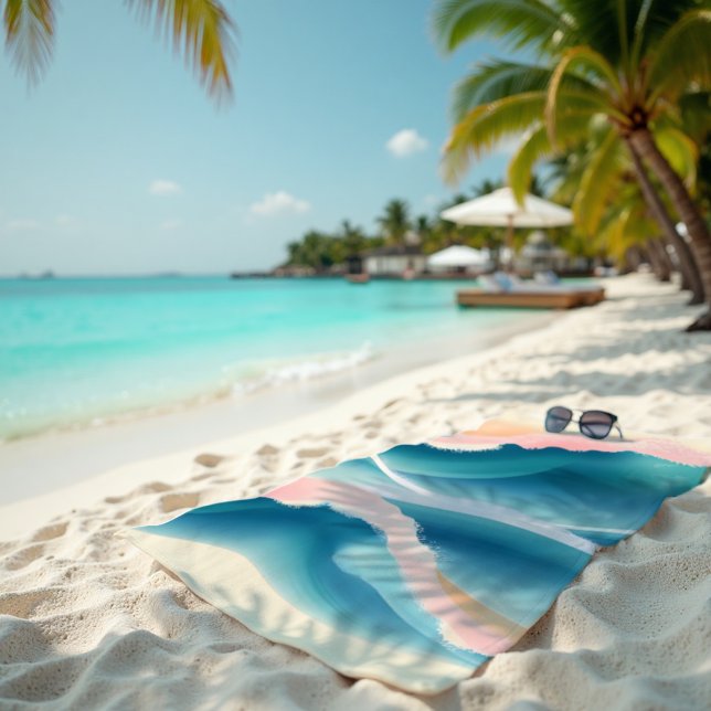 Coral Crest Fluid Abstract Coastal Beach Towel (Coral Crest Towel. Dynamic coral & aqua abstract for luxurious sunlit beach lounging.)