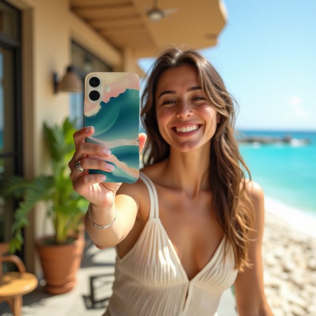 Coral Crest Fluid Abstract Coastal Case-Mate iPhone Case (Coastal luxury for your tech! Coral Crest fluid abstract case with summery wave vibes.)