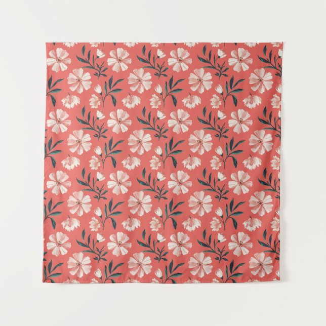 "Coral Crush Botanica" Tapestry (Front)