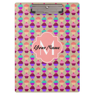 Coral Cupcake Personalized Name, Custom Monogram Clipboard