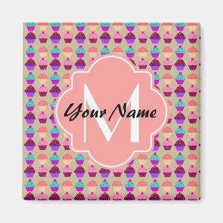 Coral Cupcake Personalized Name, Custom Monogram Magnet