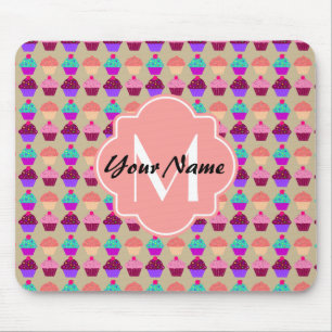 Coral Cupcake Personalized Name, Custom Monogram Mouse Pad