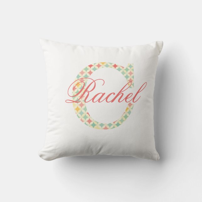 Coral Custom Letter Monogram C With Name Throw Pillow (Front)