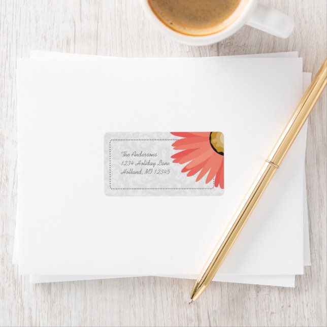 Coral Daisy Damask Return Address Labels (Insitu)