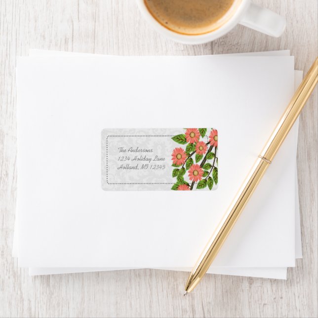 Coral Daisy Damask Return Address Labels (Insitu)