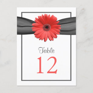 Coral Daisy Grey Grey Ribbon Table Number Card