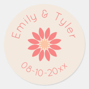 Coral Daisy on Cream Personalized Wedding Seal