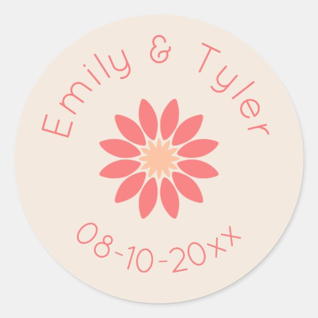 Coral Daisy on Cream Personalized Wedding Seal (Front)
