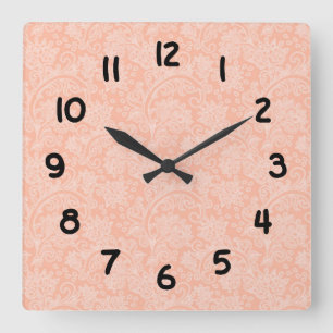 Coral damask baby girl nursery modern wall clock
