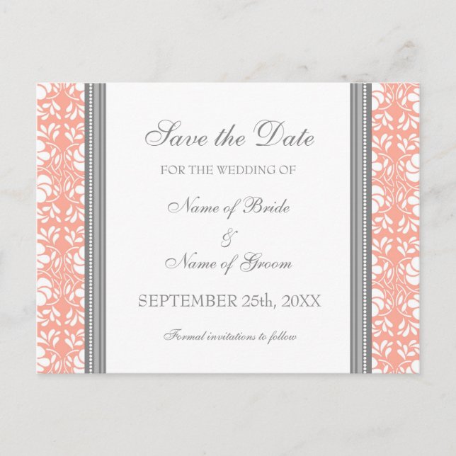 Coral Damask Enregistrer la date Carte postale Mar (Devant)
