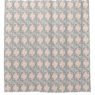 Coral Damask Grey and Peach Shower Curtain