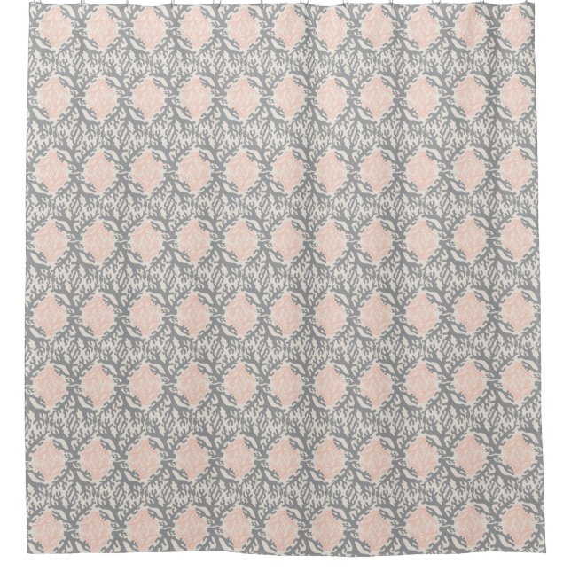 Coral Damask Grey et Peach Douche rideau (Devant)