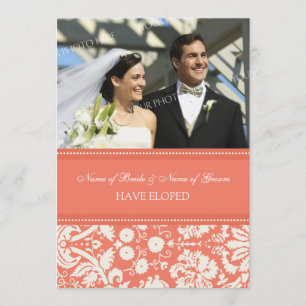 Coral Damask Photo Elopement Announcement Cards