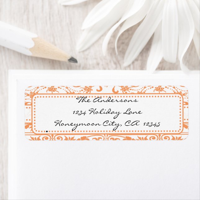Coral Damask Swirl Dot Address Label (Insitu)