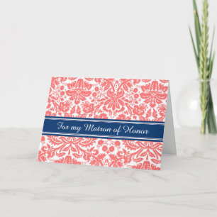 Coral Damask Thank You Matron of Honour Card