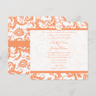 Coral Damask Wedding Invitation