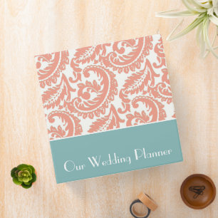 Coral Damask Wedding Planner Binder