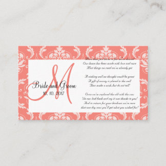 Coral Damask Wedding Wishing Well Card