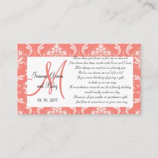 Coral Damask Wedding Wishing Well Cards 2